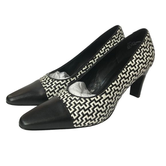 Jacqueline Ferrar Black White Captoe Woven Heels Pumps size 8.5 M - Picture 4 of 8